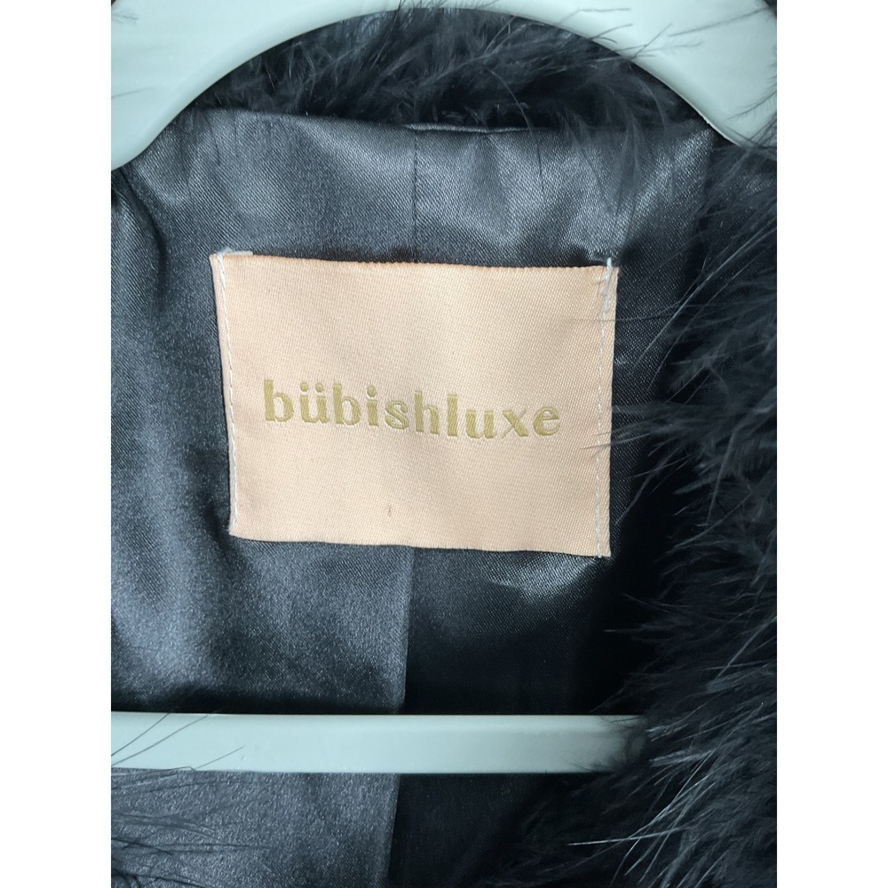 Bubish Luxe Womens Feather Jacket Black Marabou Bolero Shrug M/L - Picture 4 of 7